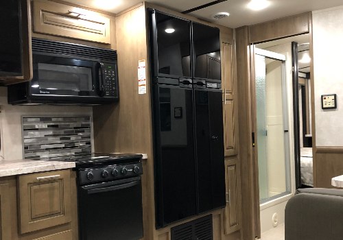 A residential refrigerator in an RV