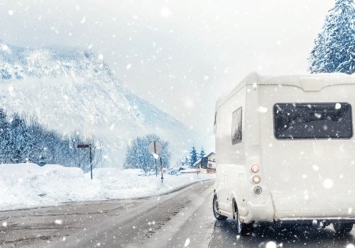 An RV on the winter mountain road
