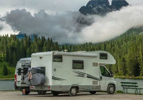 A scenic camper camping