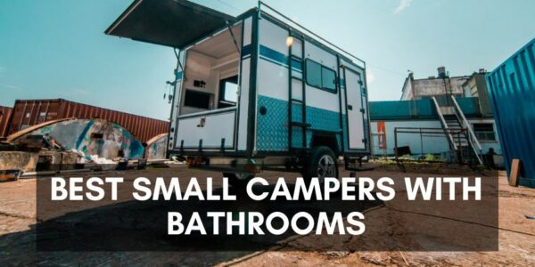 A small camper with a bathroom